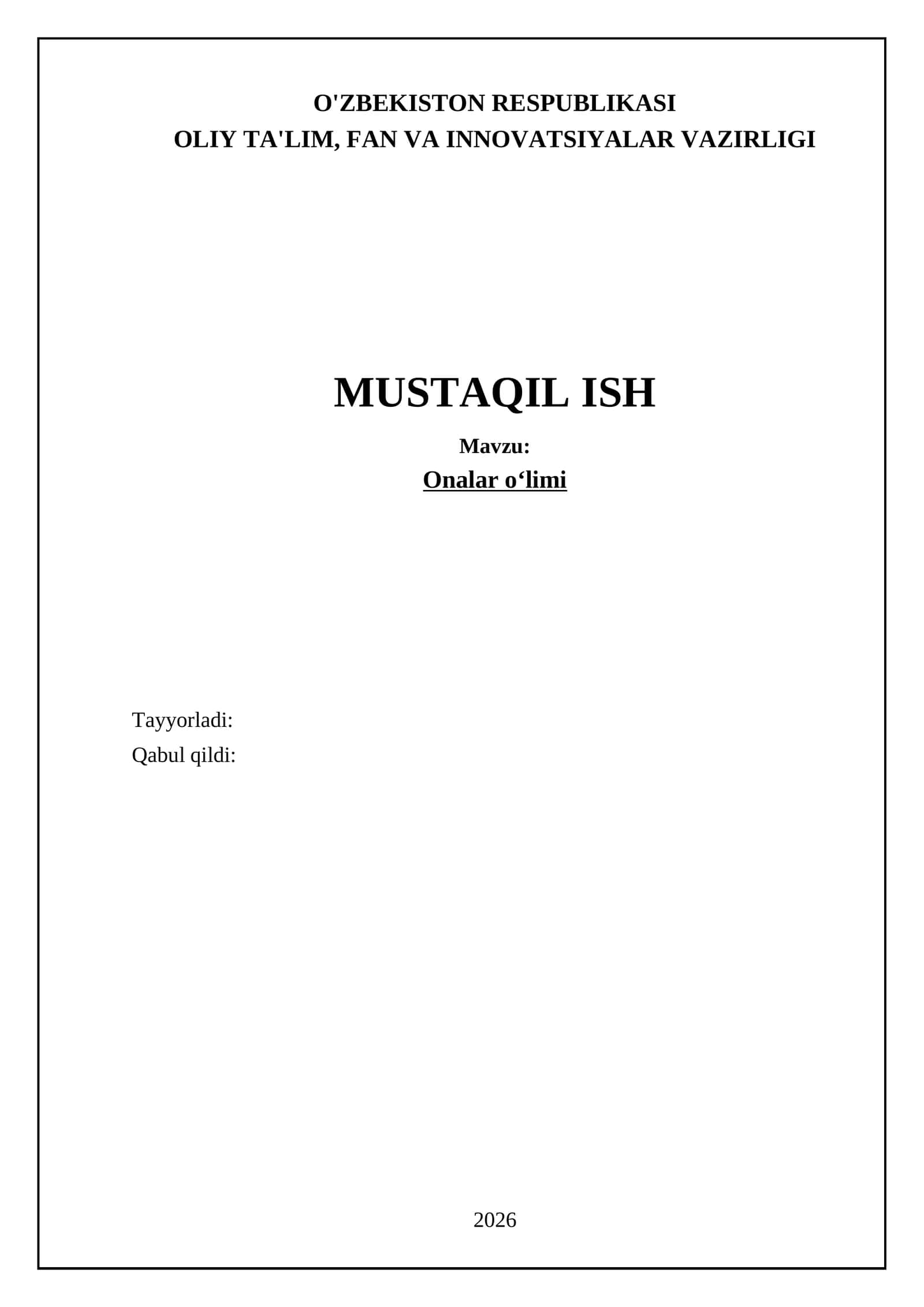 Onalar oʻlimi 1