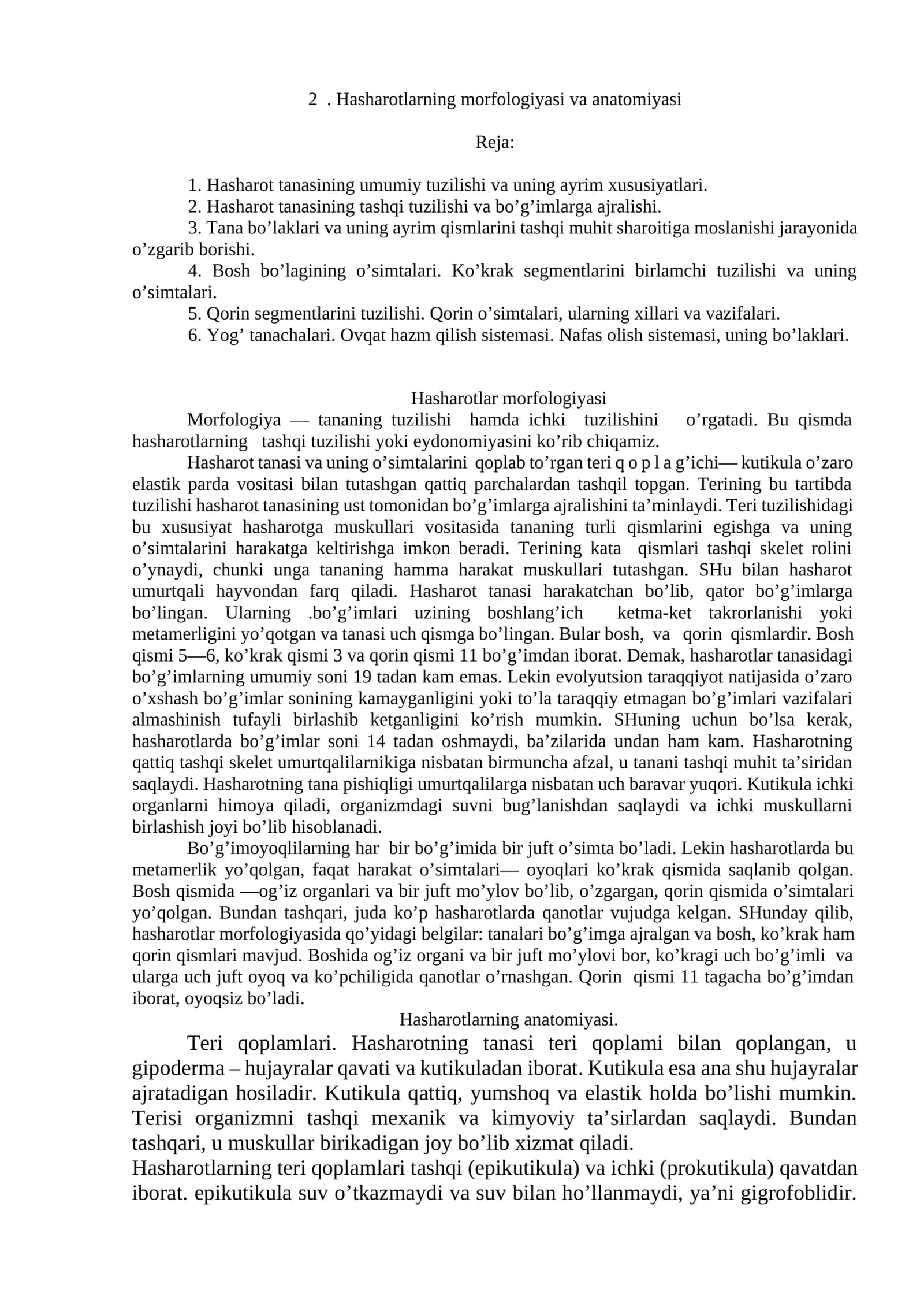 Hasharotlarning morfologiyasi va anatomiyasi 1