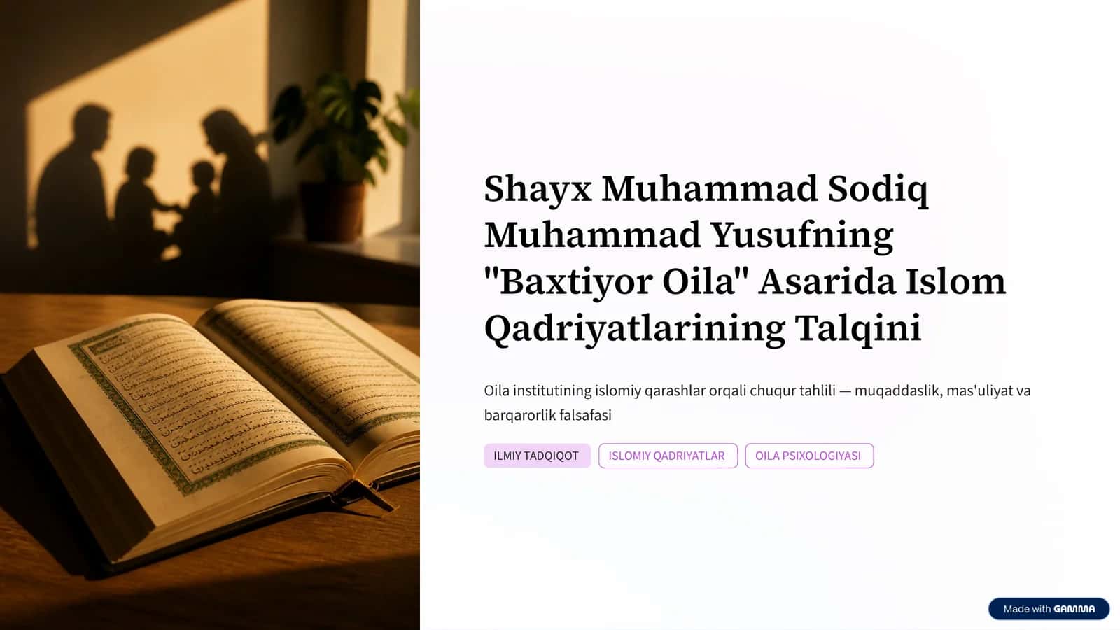 Shayx Muhammad Sodiq Muhammad Yusufning Baxtiyor Oila asaridagi islom qadriyatlari 1