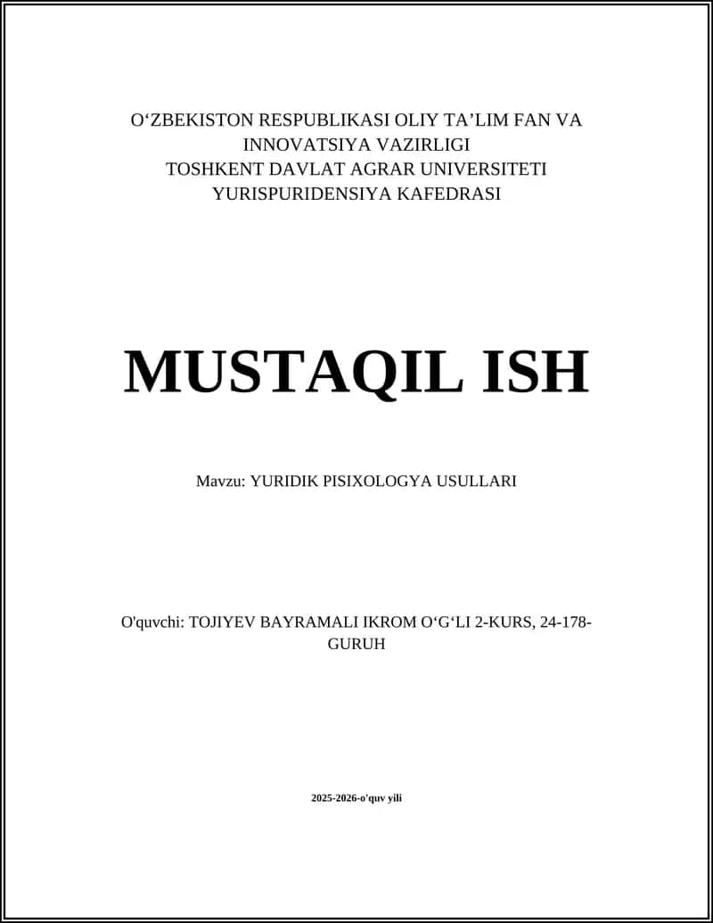 YURIDIK PISIXOLOGYA USULLARI 1