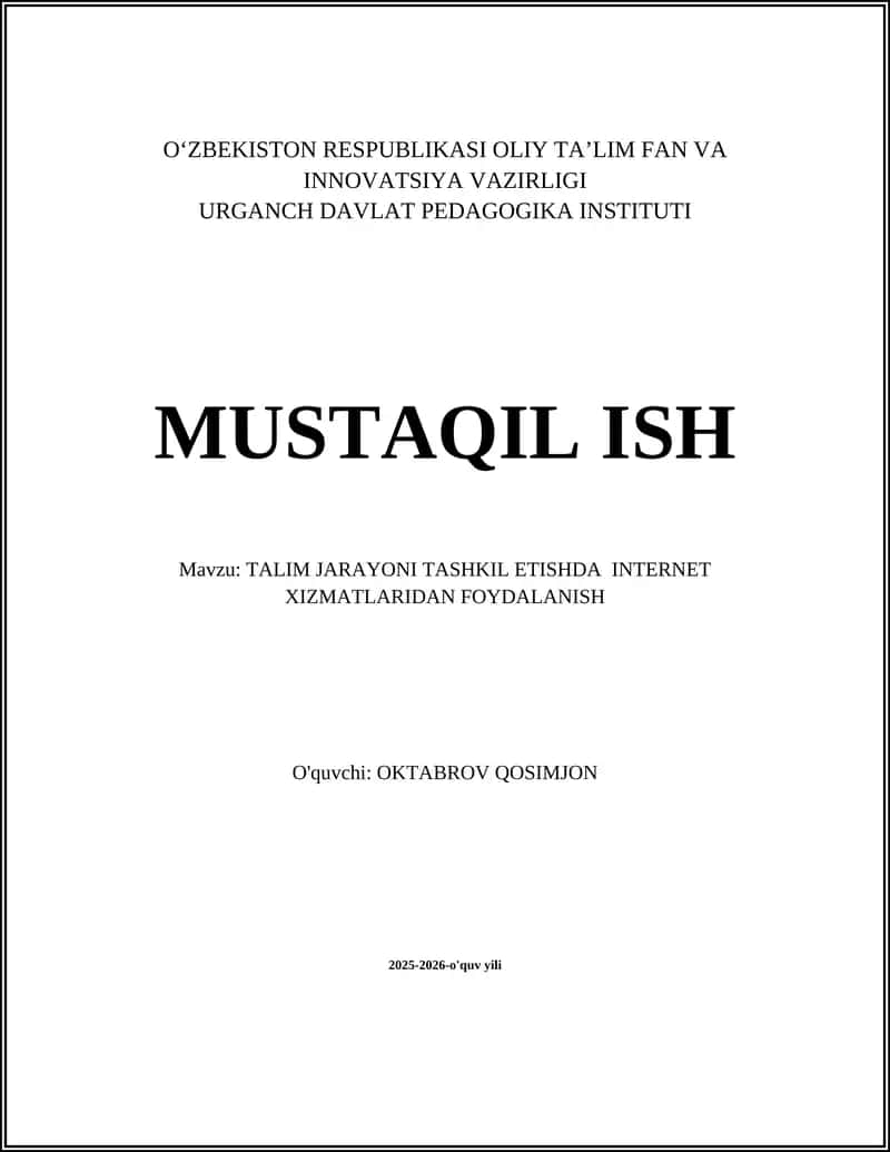 TALIM JARAYONI TASHKIL ETISHDA INTERNET XIZMATLARIDAN FOYDALANISH 1