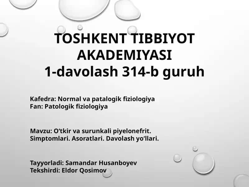 Oʻtkir va surunka li pielonefrit 1