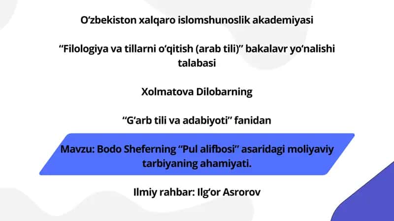 Bodo Sheferning “Pul alifbosi” asaridagi moliyaviy tarbiyaning ahamiyati 1