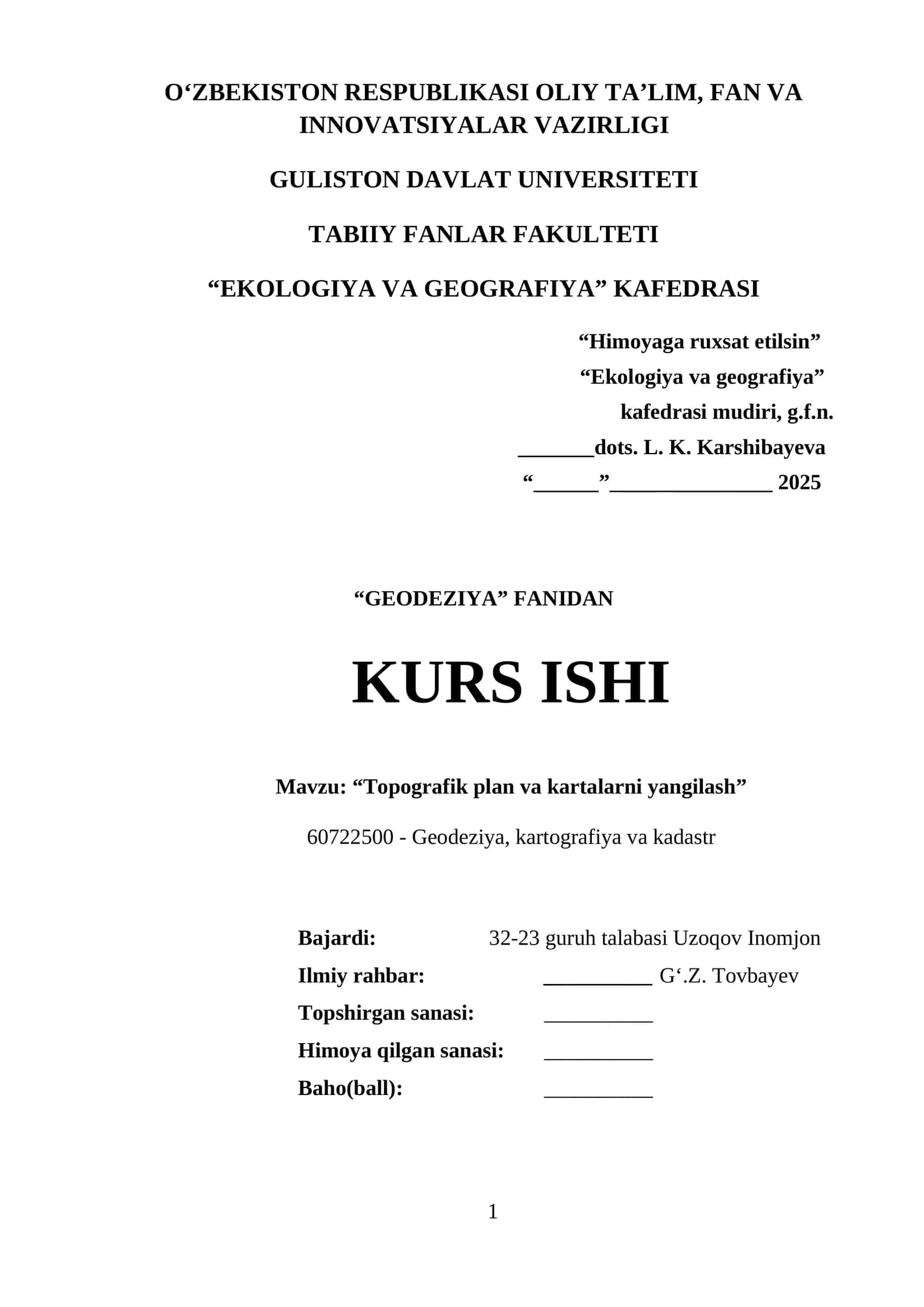 Topografik plan va kartalarni yangilash 1