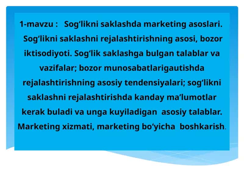 Sog‘likni saklashda marketing asoslari 1