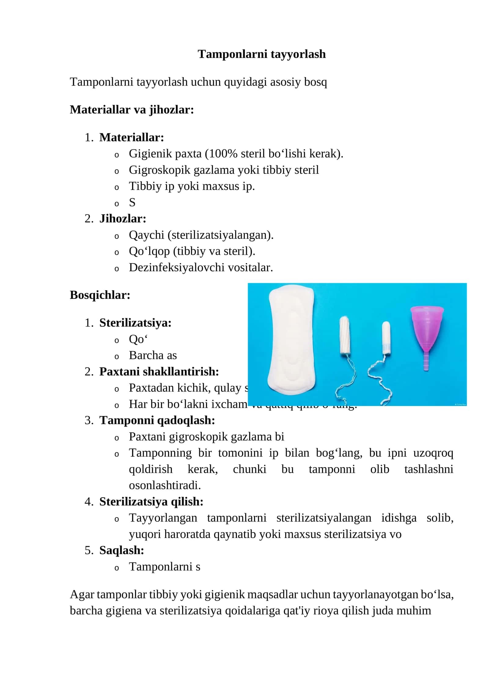 Tamponlarni tayyorlash 1