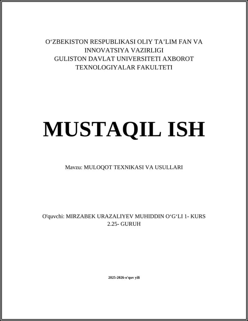 MULOQOT TEXNIKASI VA USULLARI 1