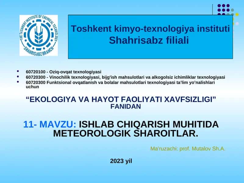 ISHLAB CHIQARISH MUHITIDA METEOROLOGIK SHAROITLAR 1
