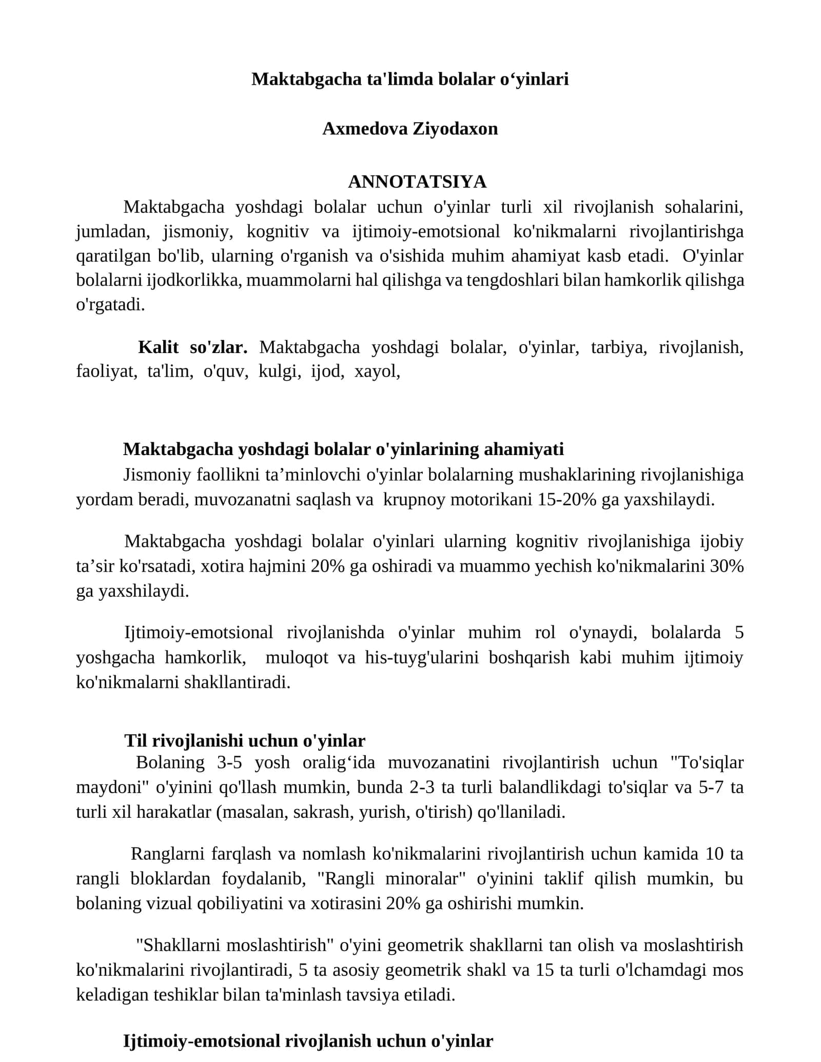 Maktabgacha ta'limda bolalar oʻyinlari 1