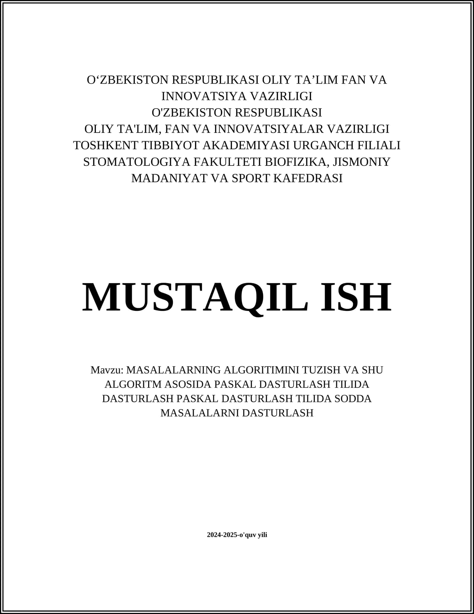 MASALALARNING ALGORITIMINI TUZISH VA SHU ALGORITM ASOSIDA PASKAL DASTURLASH TILIDA DASTURLASH PASKAL DASTURLASH TILIDA SODDA MASALALARNI DASTURLASH 1