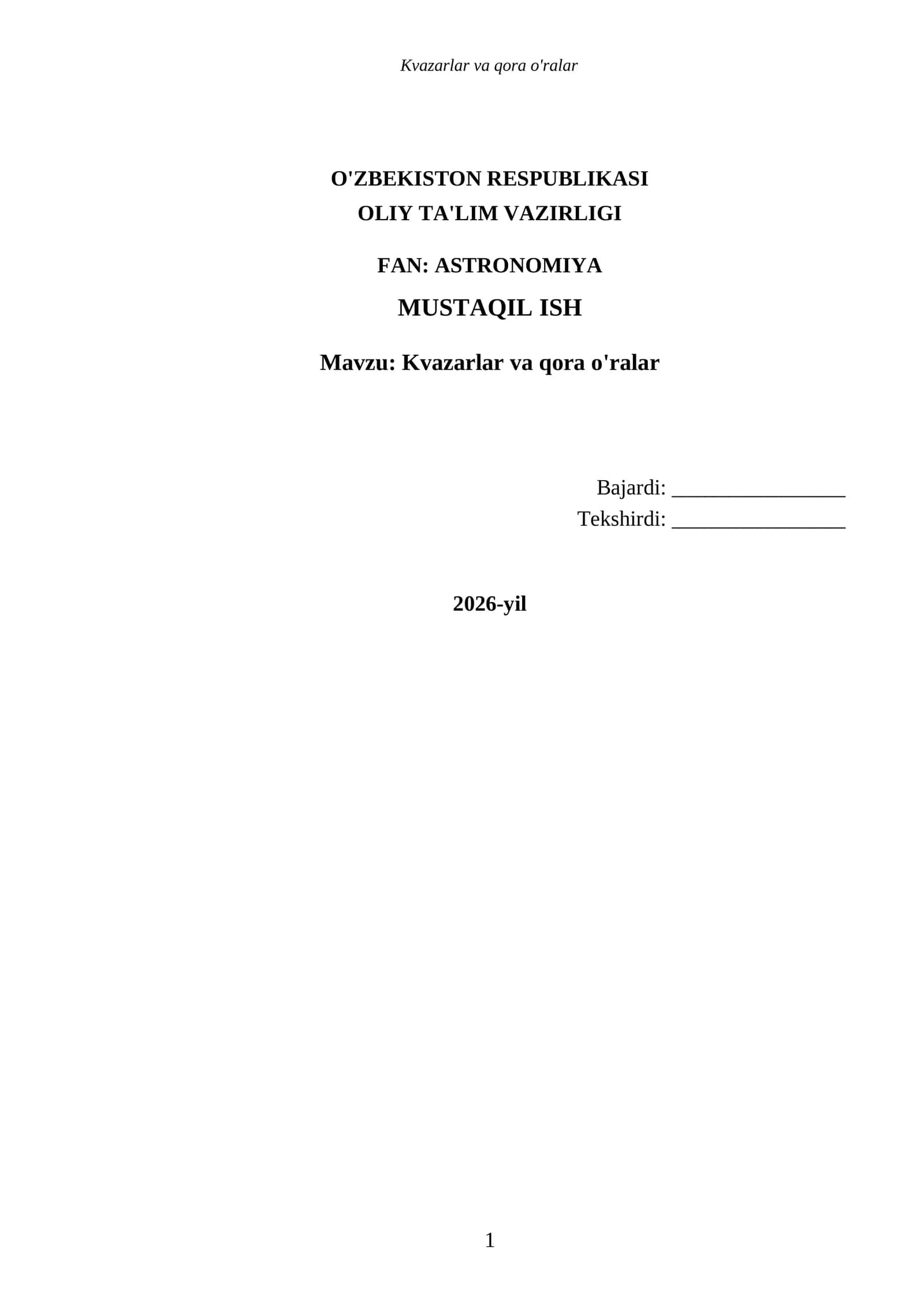 Kvazarlar va qora o'ralar 1