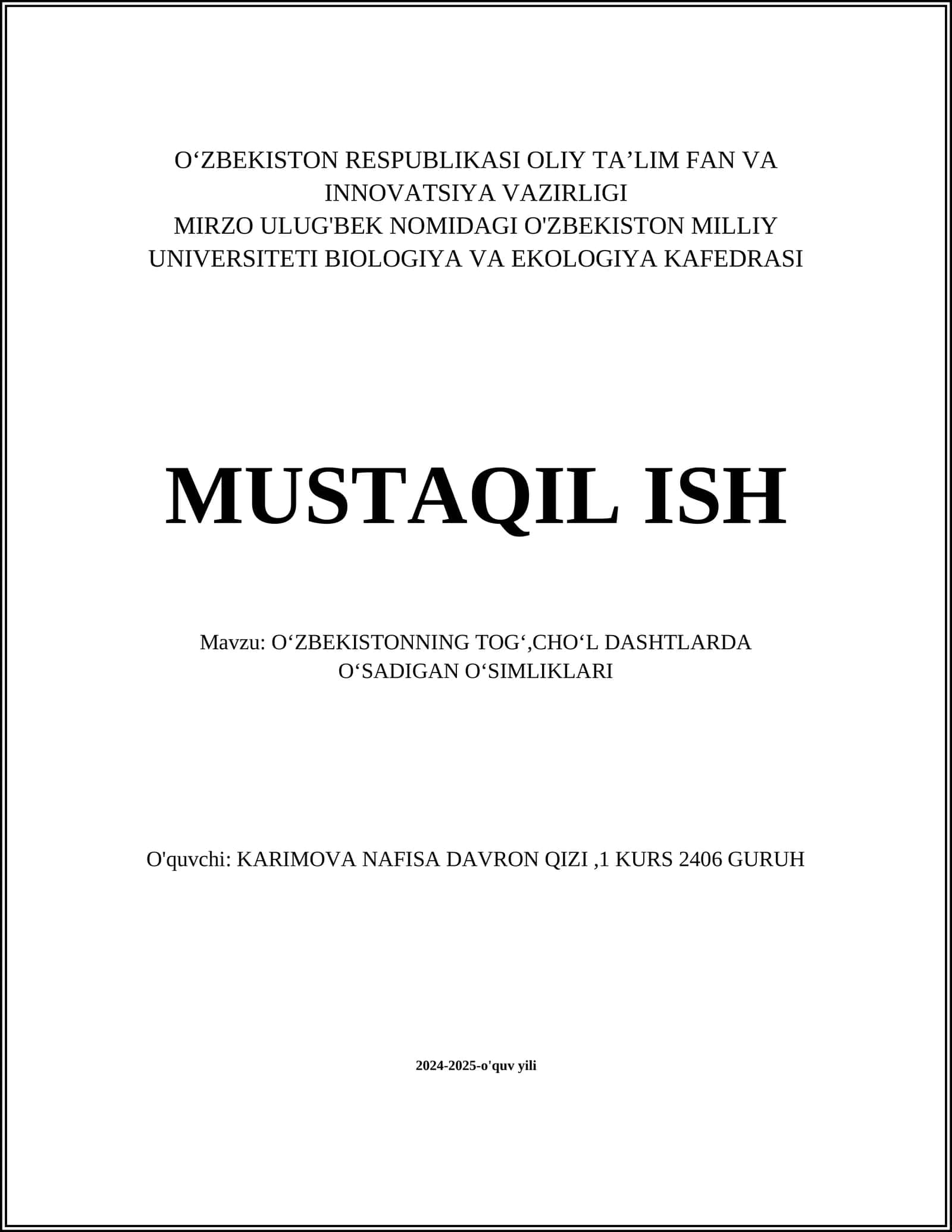 OʻZBEKISTONNING TOGʻ, CHOʻL DASHTLARDA OʻSADIGAN OʻSIMLIKLARI 1