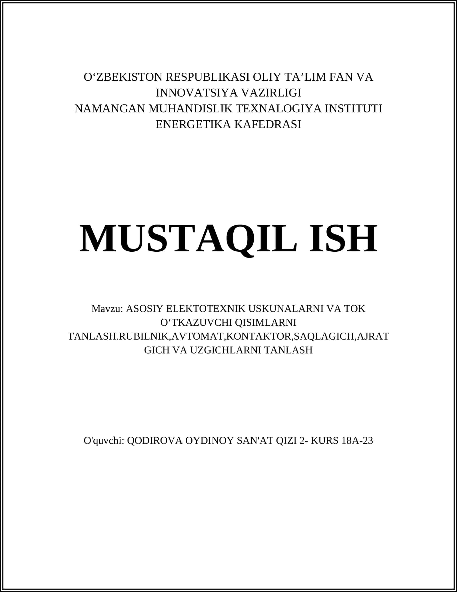 Elektr ta'minoti tizimlari 1