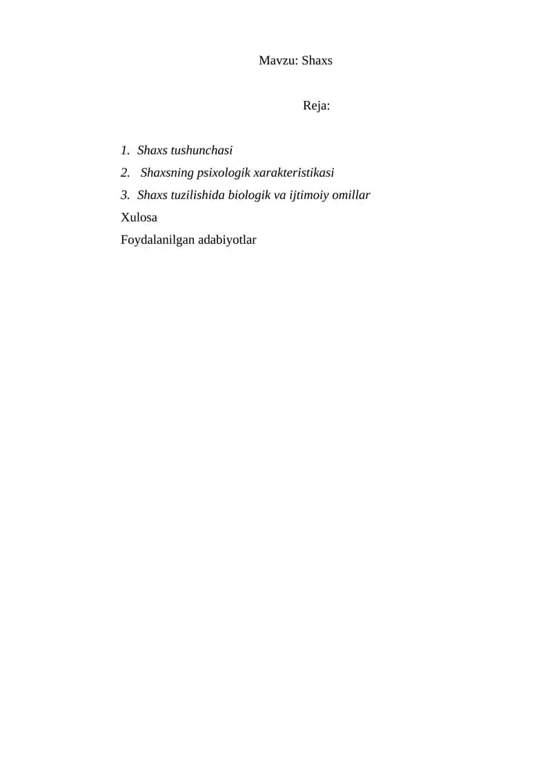 Shaxs tushunchasi psixologiyasi 1