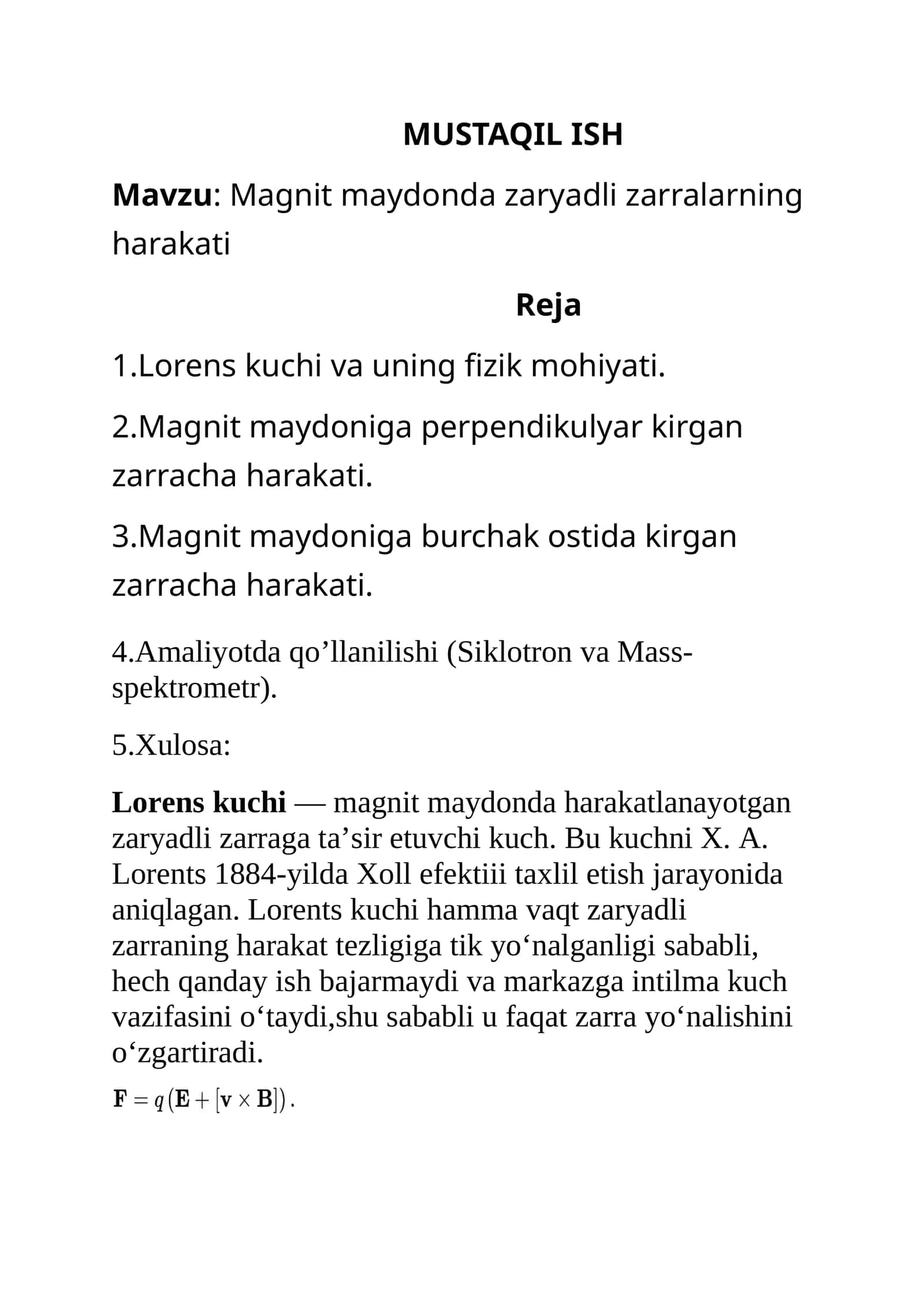 Magnit maydonda zaryadli zarralarning harakati 1