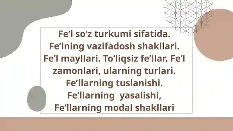 Fe’lning vazifadosh shakllari