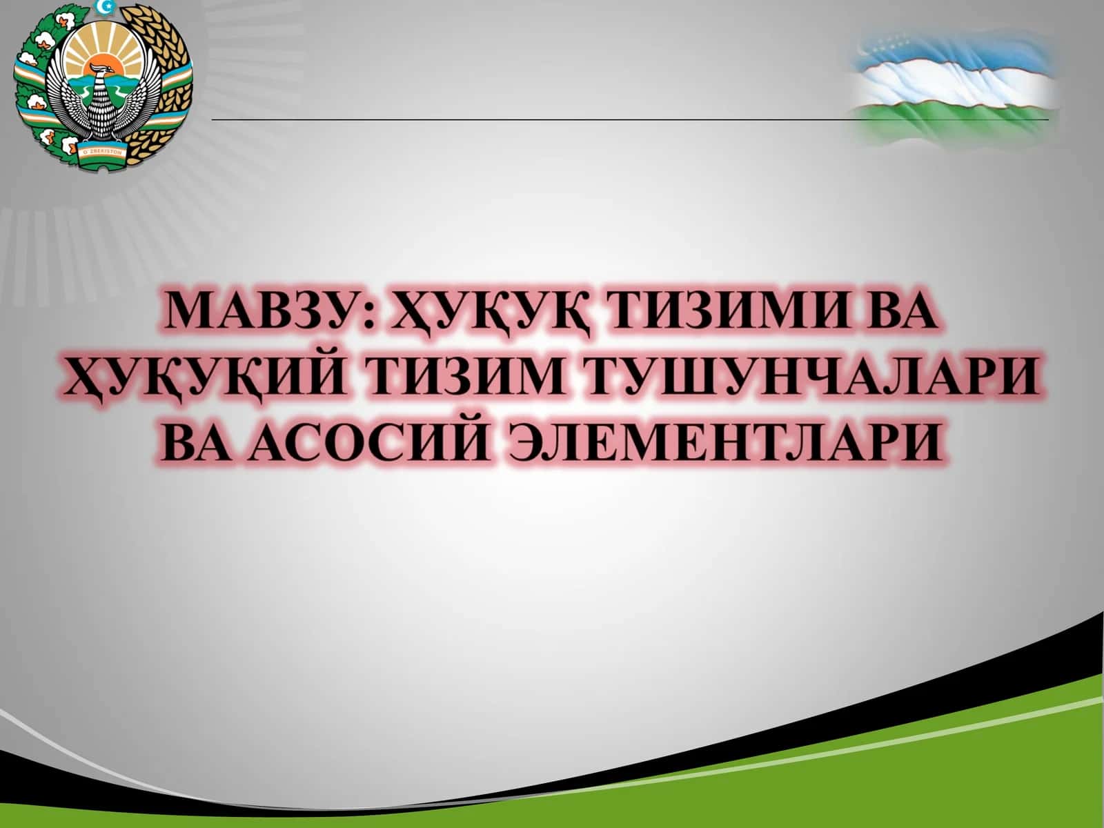 ҲУҚУҚ ТИЗИМИ ВА ҲУҚУҚИЙ ТИЗИМ ТУШУНЧАЛАРИ ВА АСОСИЙ ЭЛЕМЕНТЛАРИ 1