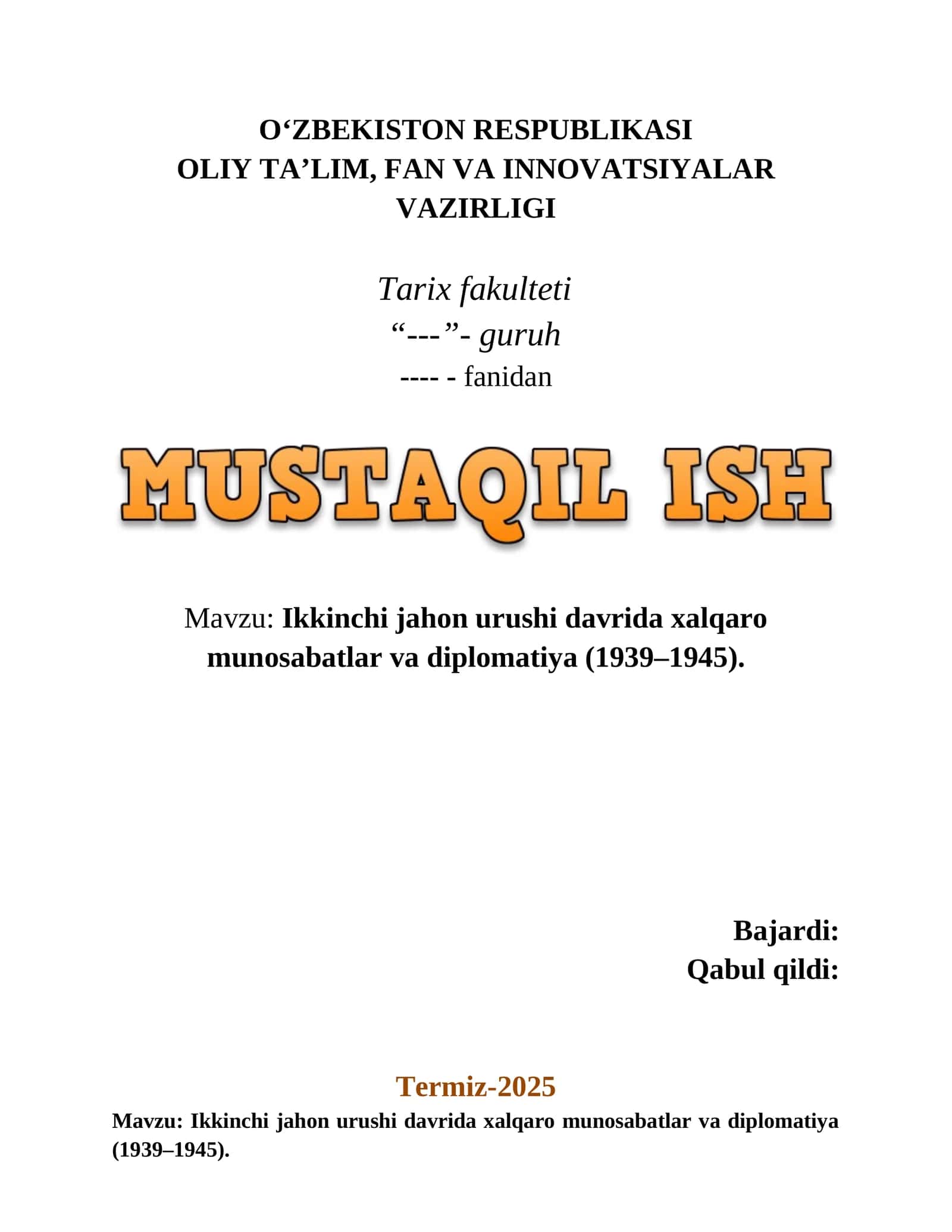 Ikkinchi jahon urushi davrida xalqaro munosabatlar va diplomatiya (1939–1945). 1