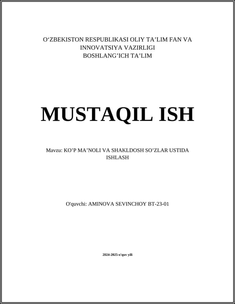 KO’P MA’NOLI VA SHAKLDOSH SO’ZLAR USTIDA ISHLASH 1