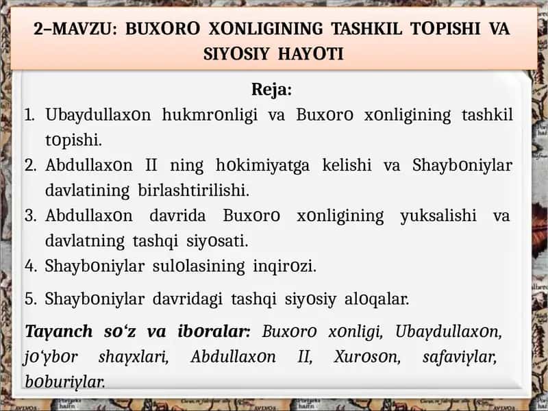 BUXΟRΟ XΟNLIGINING TASHKIL TΟPISHI VA SIYΟSIY HAYΟTI 1