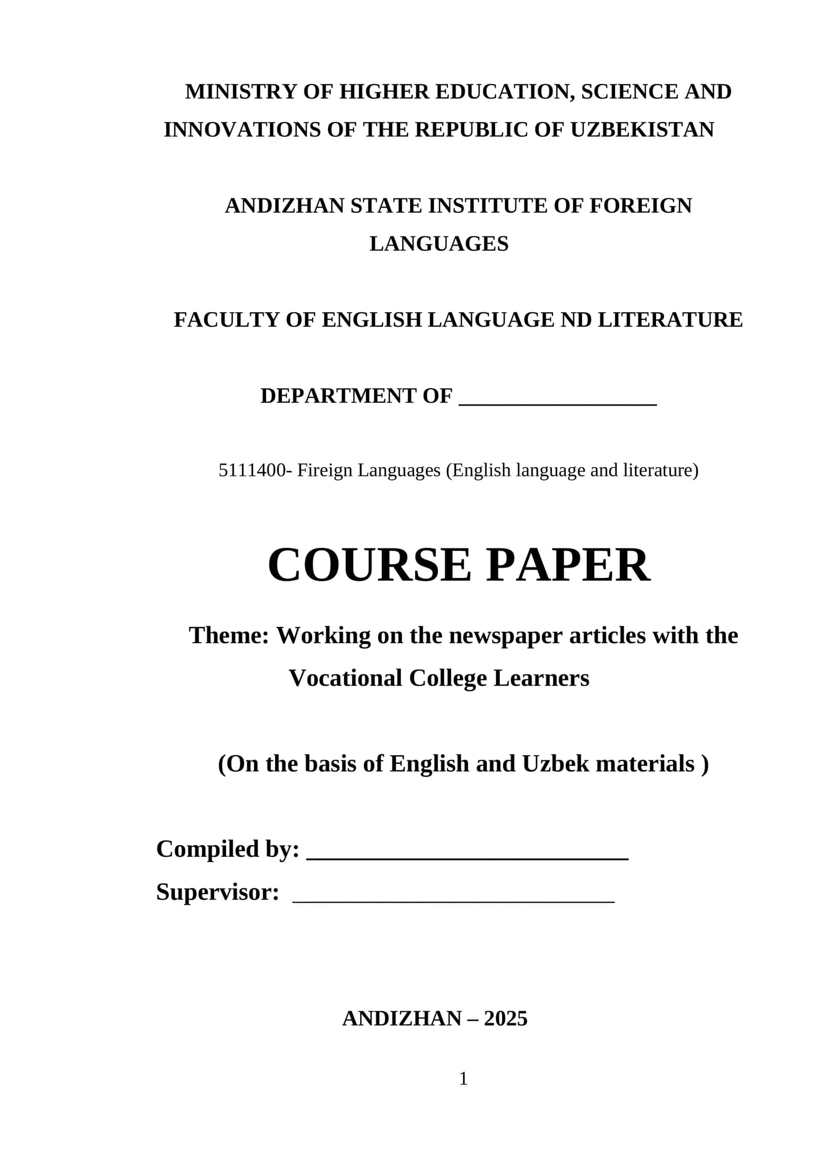 Course Paper on Working with Newspaper Articles 1