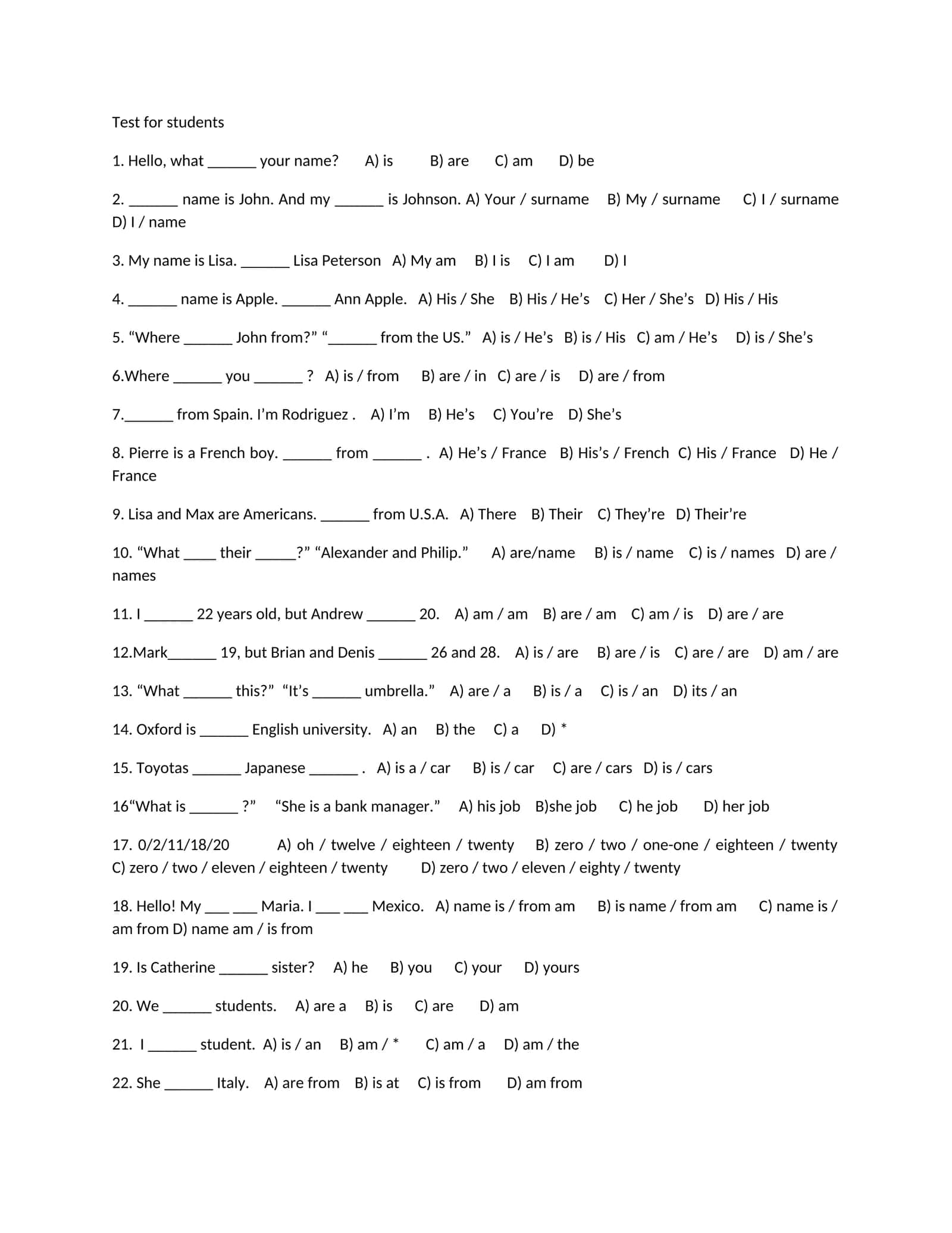 Test for students 1