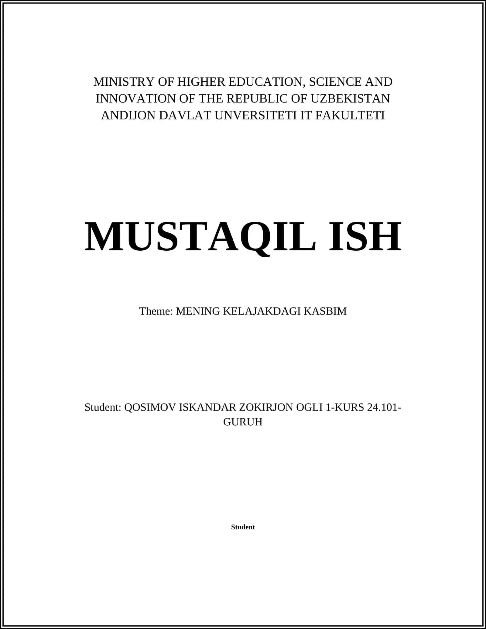 MENING KELAJAKDAGI KASBIM 1
