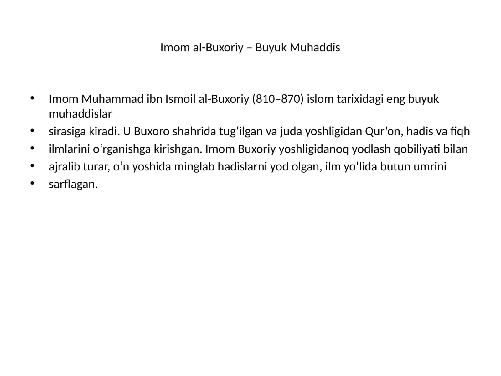 Imom al-Buxoriy – Buyuk Muhaddis 1