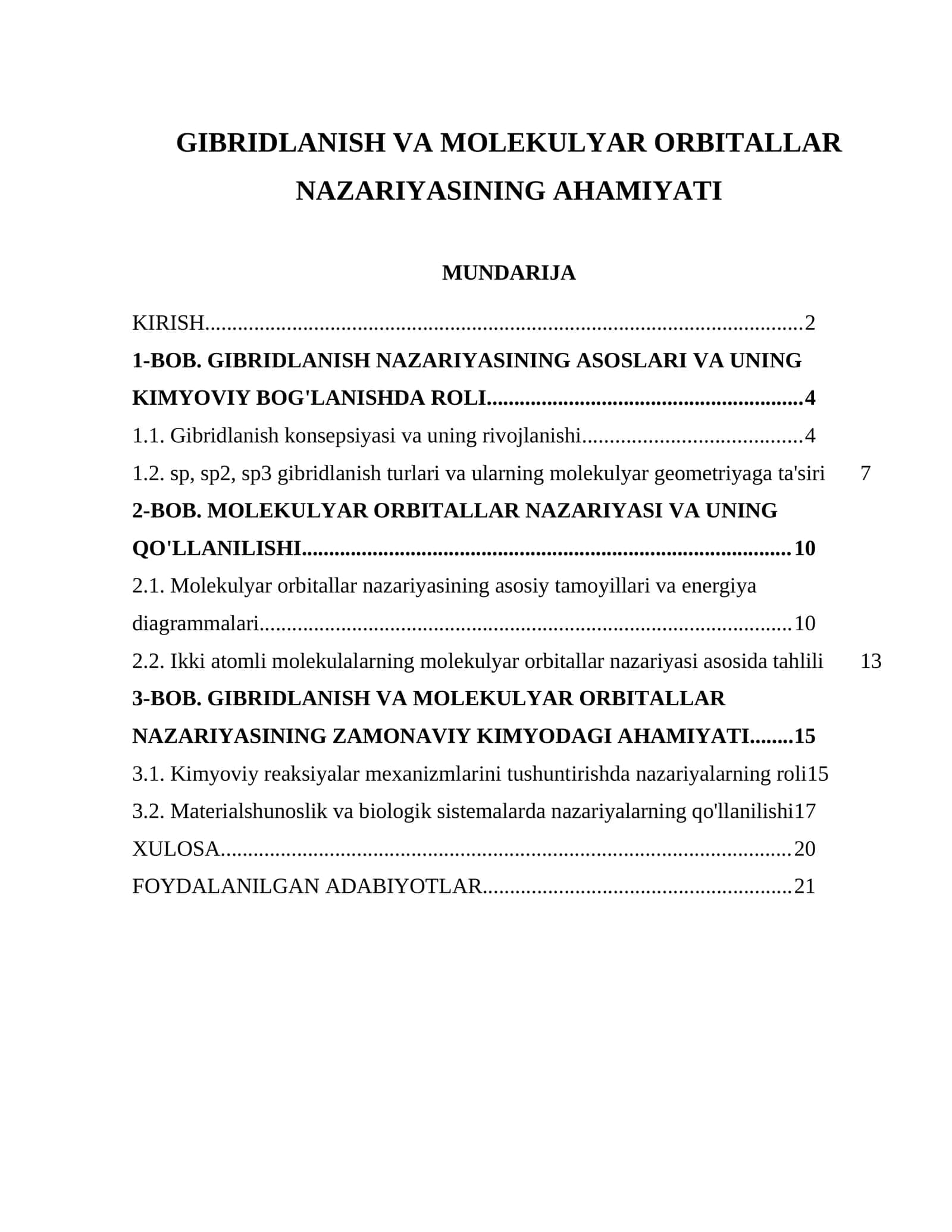 GIBRIDLANISH VA MOLEKULYAR ORBITALLAR NAZARIYASINING AHAMIYATI 1
