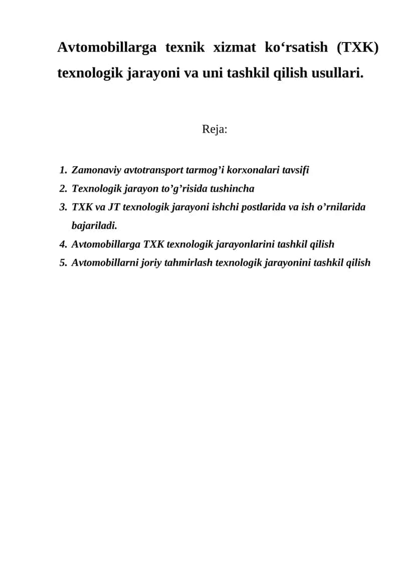 Zamonaviy avtotransport tarmog’i korxonalari tavsifi 1