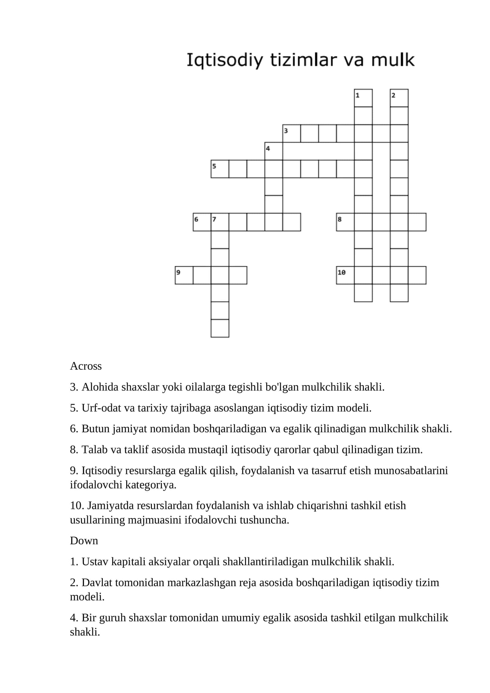 Iqtisodiy tizim modellari 1