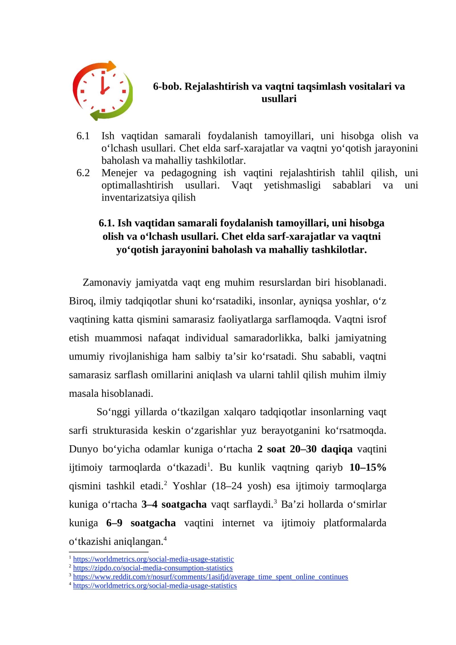 Vaqtni rejalashtirish Mustaqil ish 1