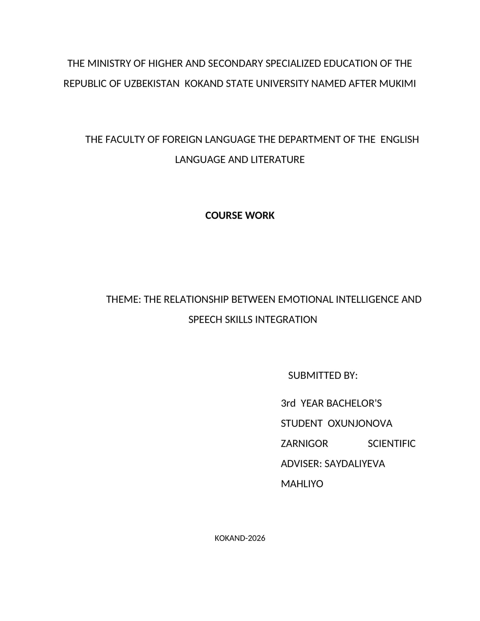 THE RELATIONSHIP BETWEEN EMOTIONAL INTELLIGENCE AND SPEECH SKILLS INTEGRATION 1