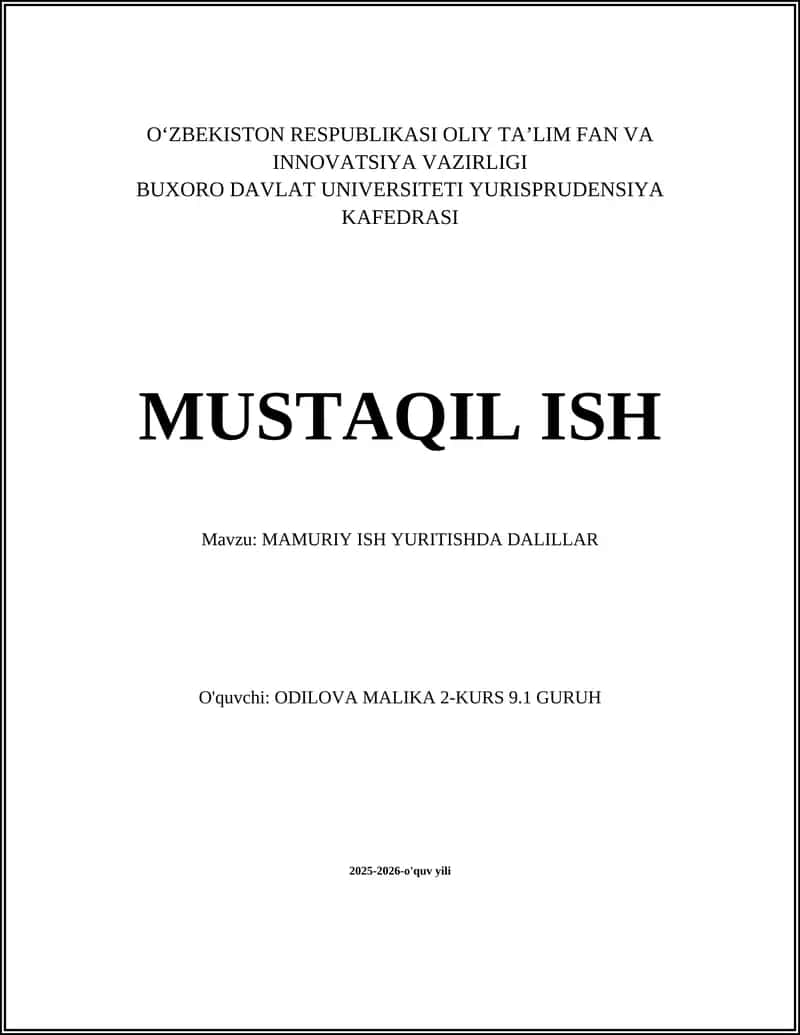 MAMURIY ISH YURITISHDA DALILLAR 1