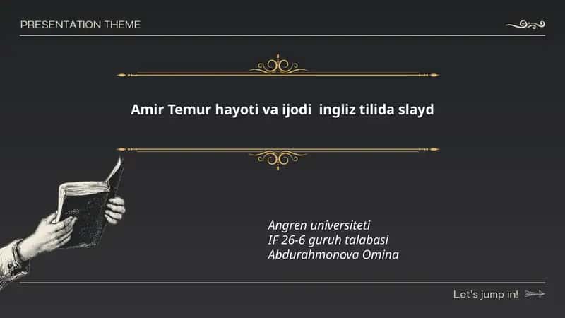 Amir Temur hayoti va ijodi ingliz tilida slayd 1