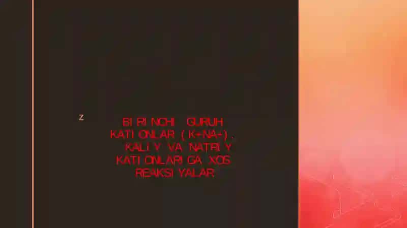 BIRINCHI GURUH KATIONLAR (K+NA+). KALIY VA NATRIY KATIONLARIGA XOS REAKSIYALAR