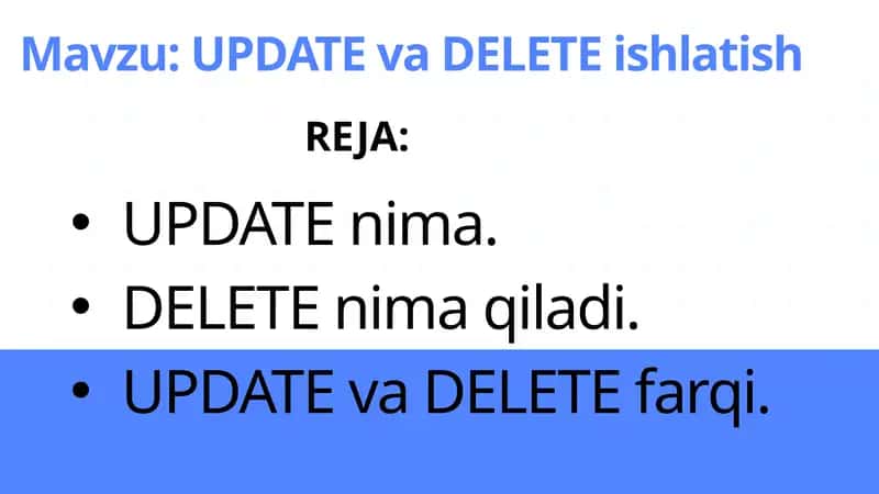 UPDATE va DELETE ishlatish 1