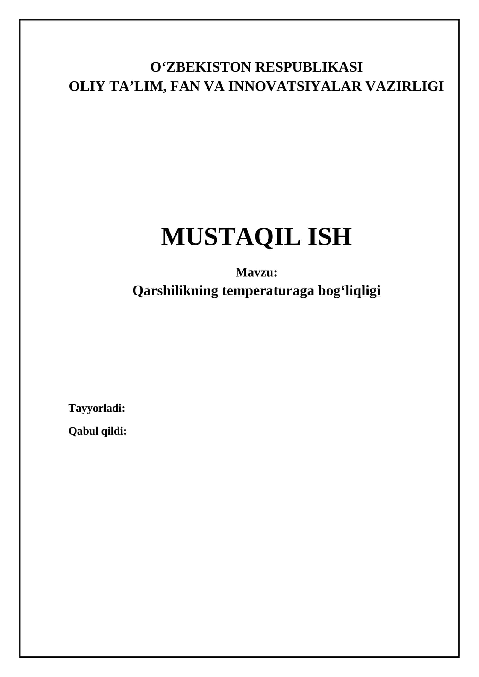 Qarshilikning temperaturaga bogʻliqligi 1
