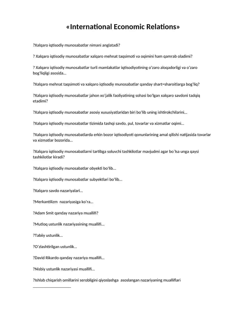 International Economic Relations 1