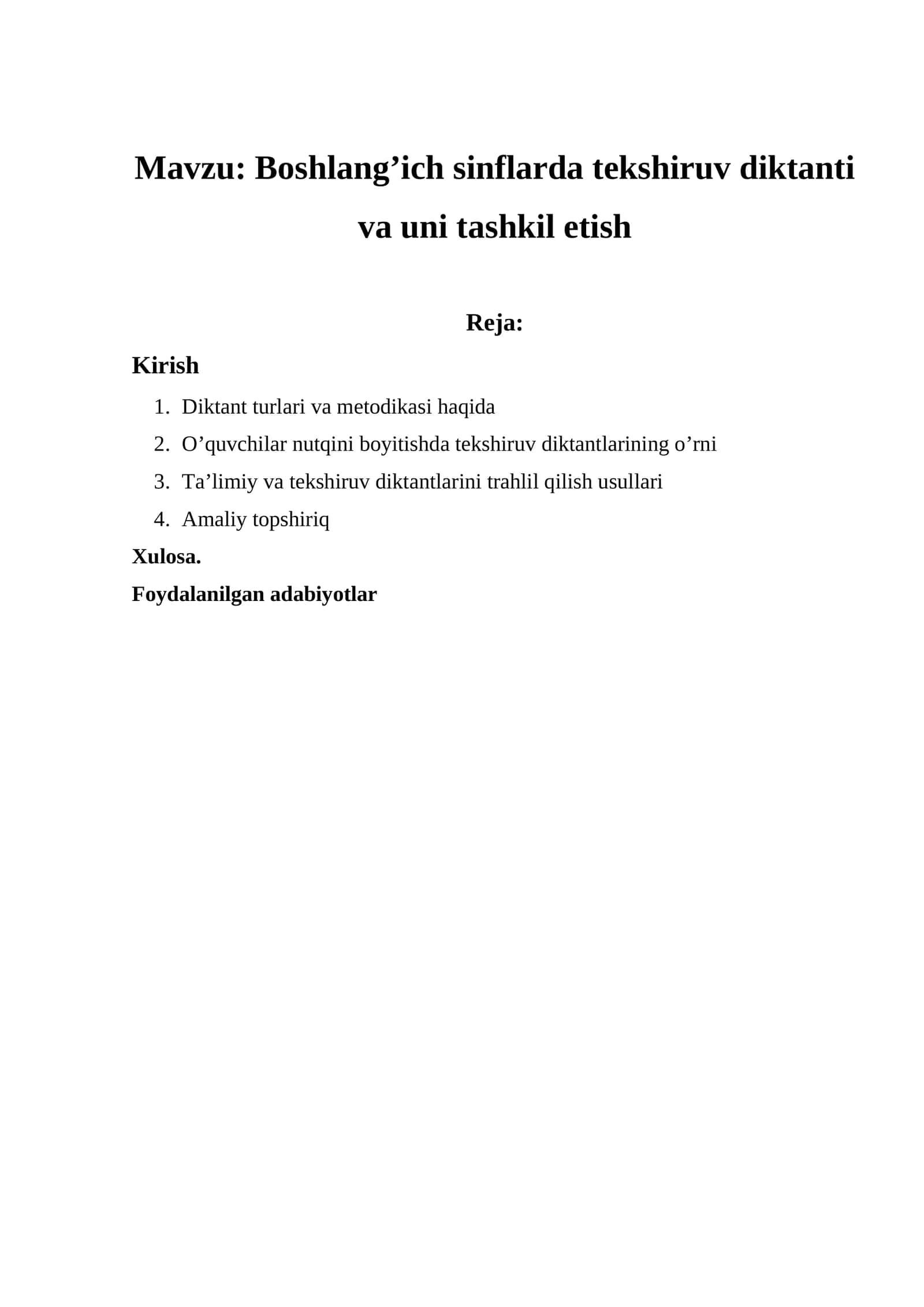 Boshlang'ich sinflarda tekshiruv diktanti va uni tashkil etish 1