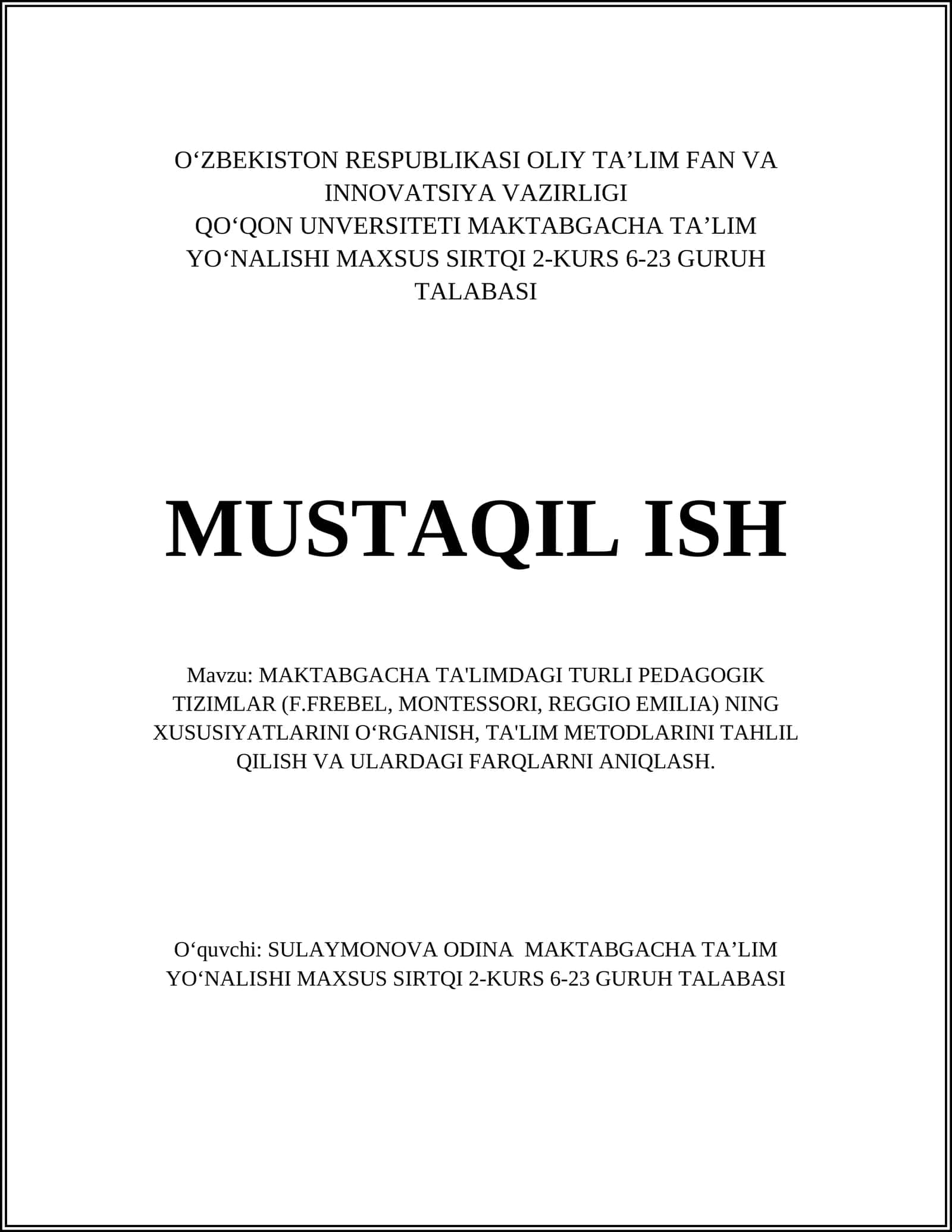 Fridrix Frebel pedagogik tizimining asosiy xususiyatlari 1