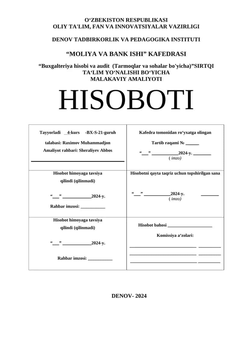 Amaliyot hisobi va audit 1