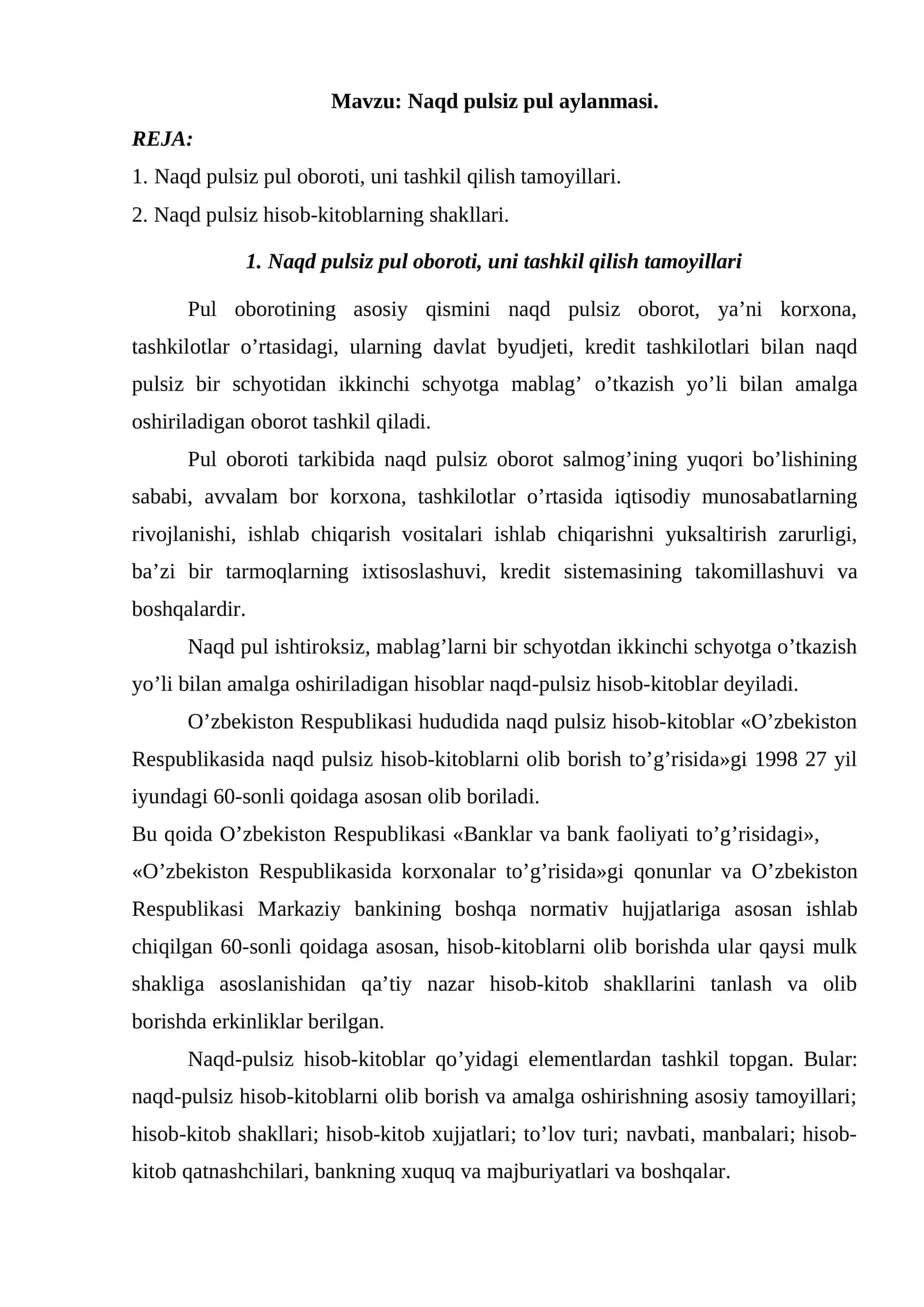 Naqd pulsiz pul aylanmasi 1
