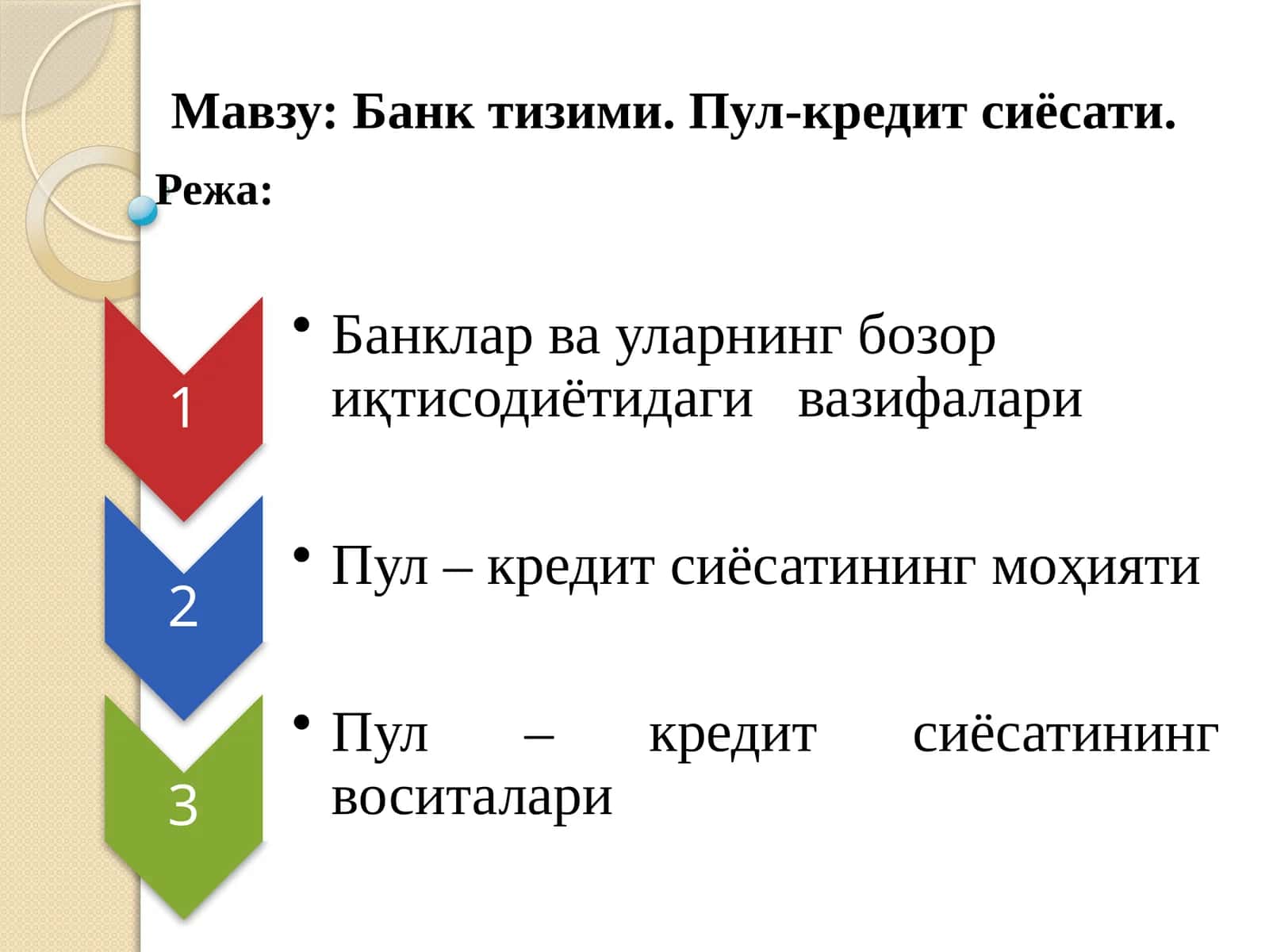 Банктизими. Пул-кредитсиёсати 1