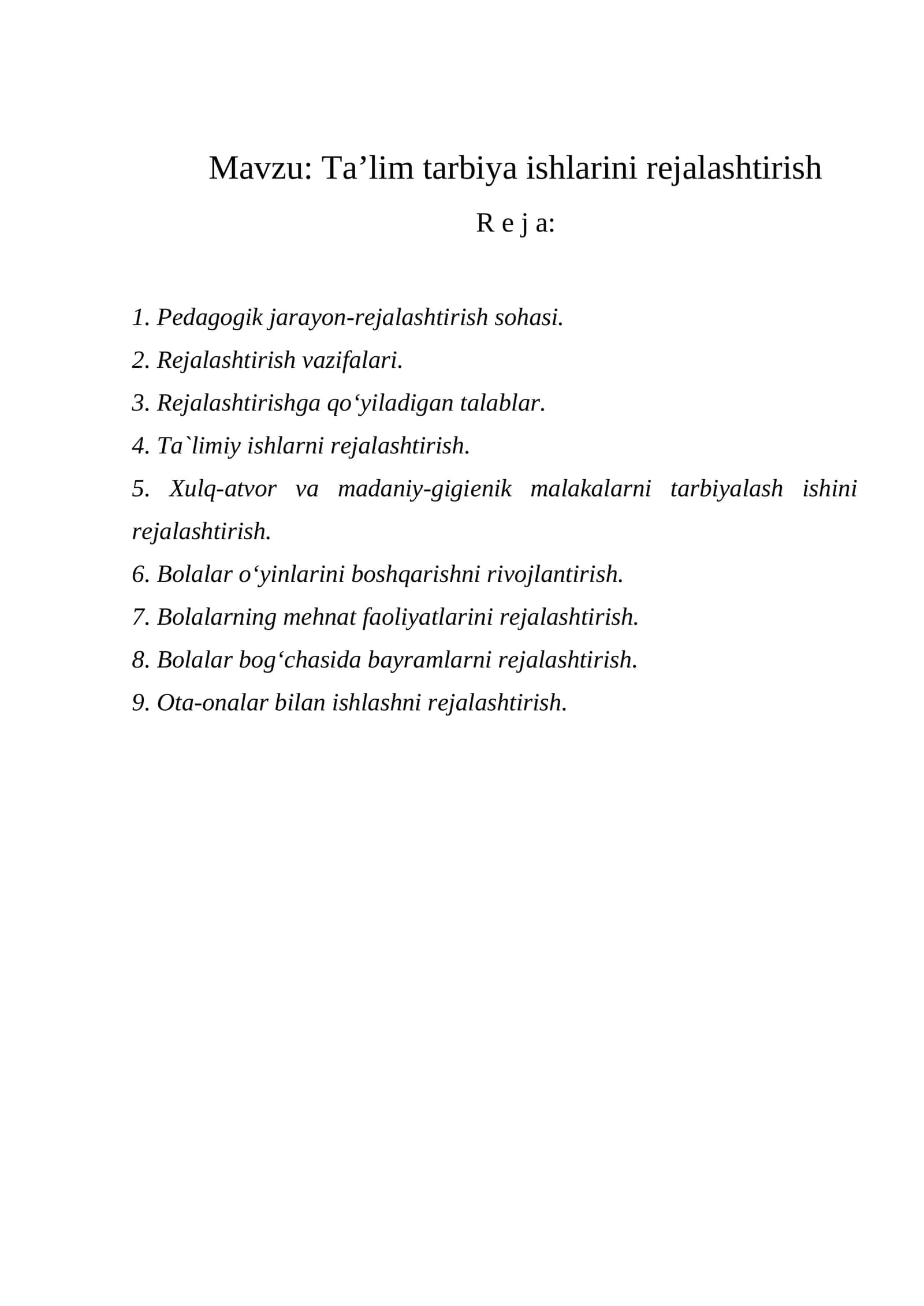 Ta’lim tarbiya ishlarini rejalashtirish 1