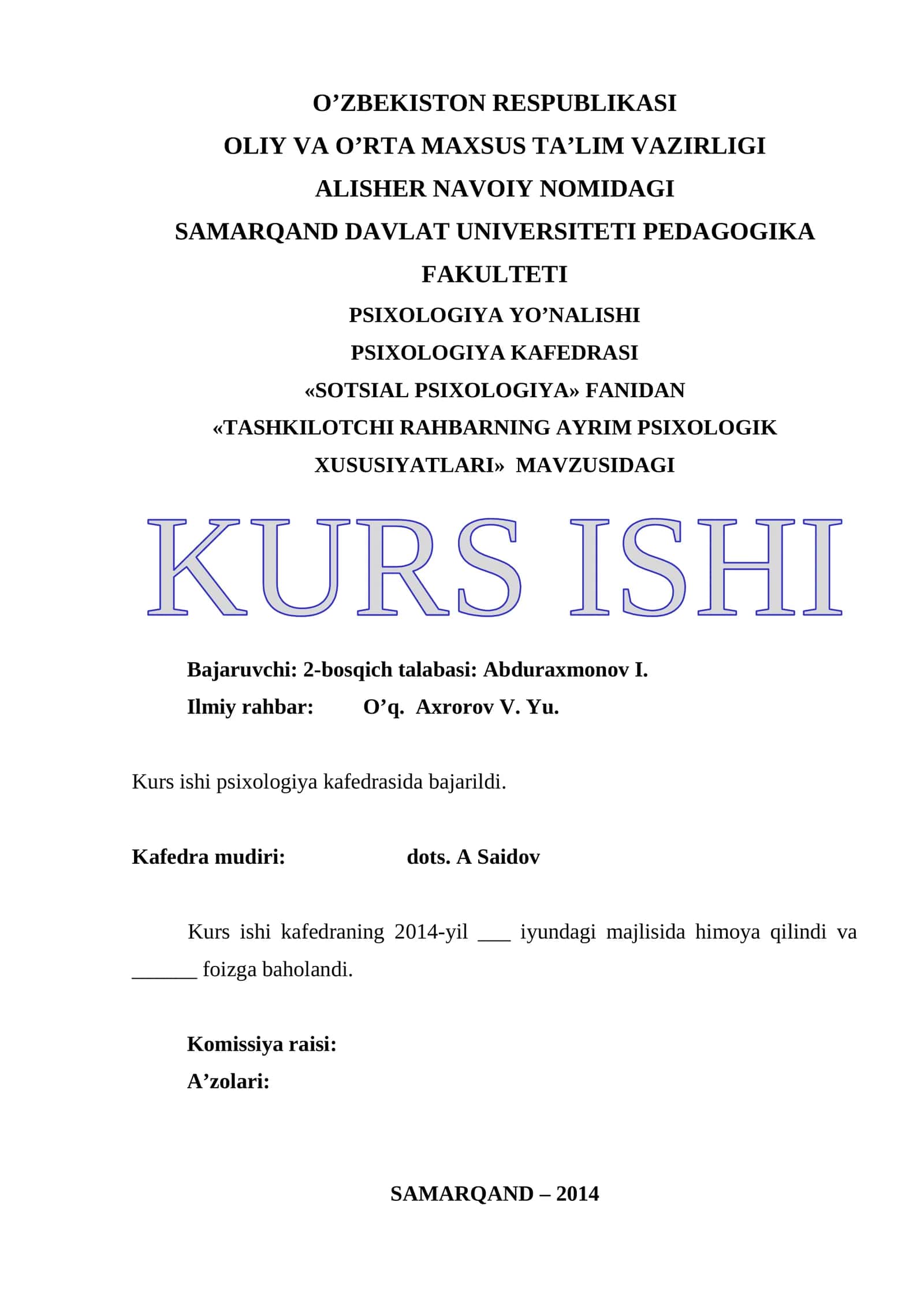 TASHKILOTCHI RAHBARNING AYRIM PSIXOLOGIK XUSUSIYATLARI 1