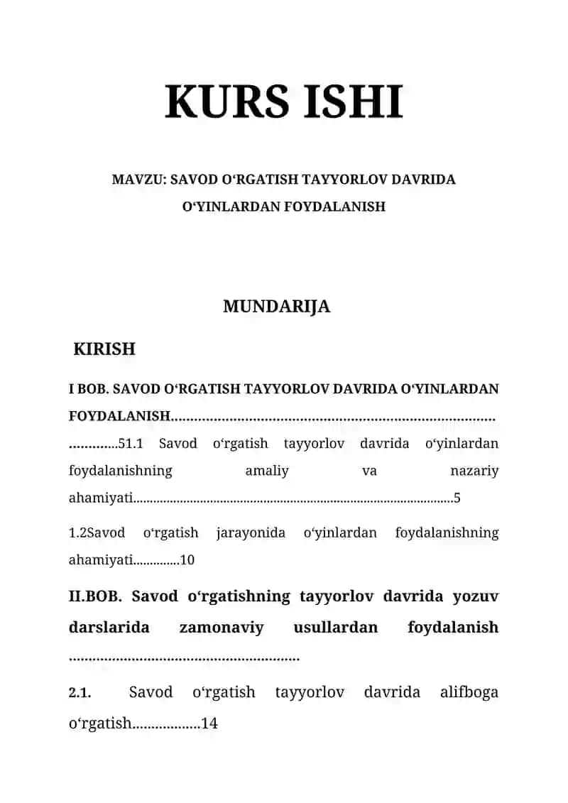 SAVOD OʻRGATISH TAYYORLOV DAVRIDA OʻYINLARDAN FOYDALANISH