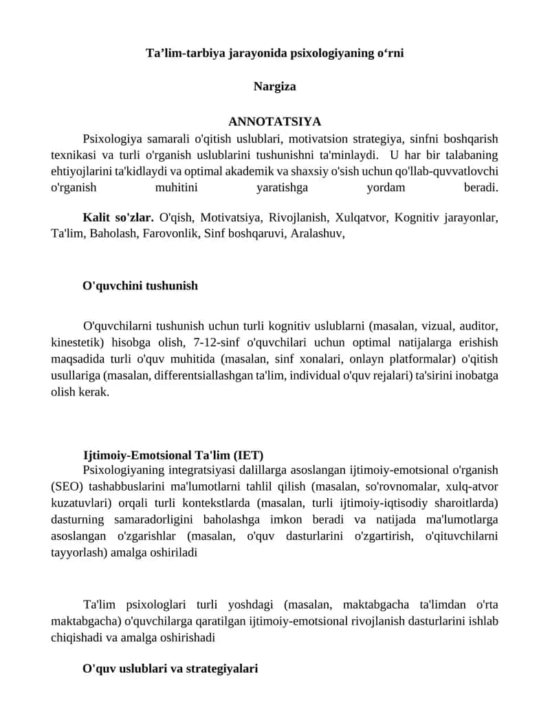 Psixologiya O'qitish Usullari 1