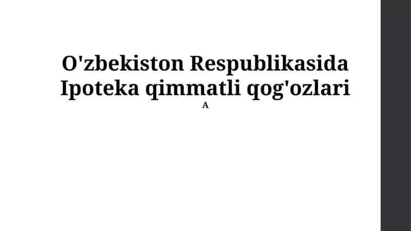 Ipoteka Qimmatli Qog'ozlari 1