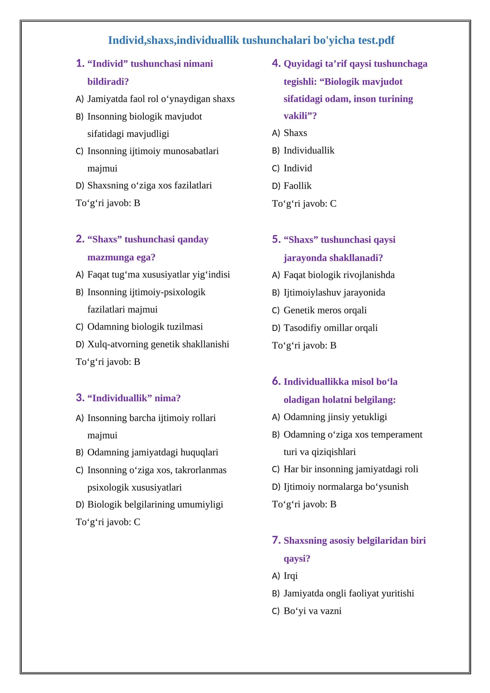 Individ,shaxs,individuallik tushunchalari bo'yicha test.pdf 1